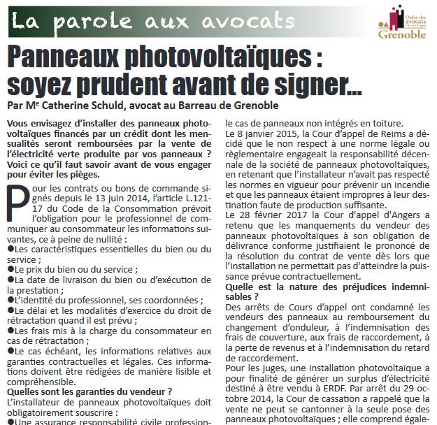 Zoom sur l'article relatant les panneaux photovoltaïques